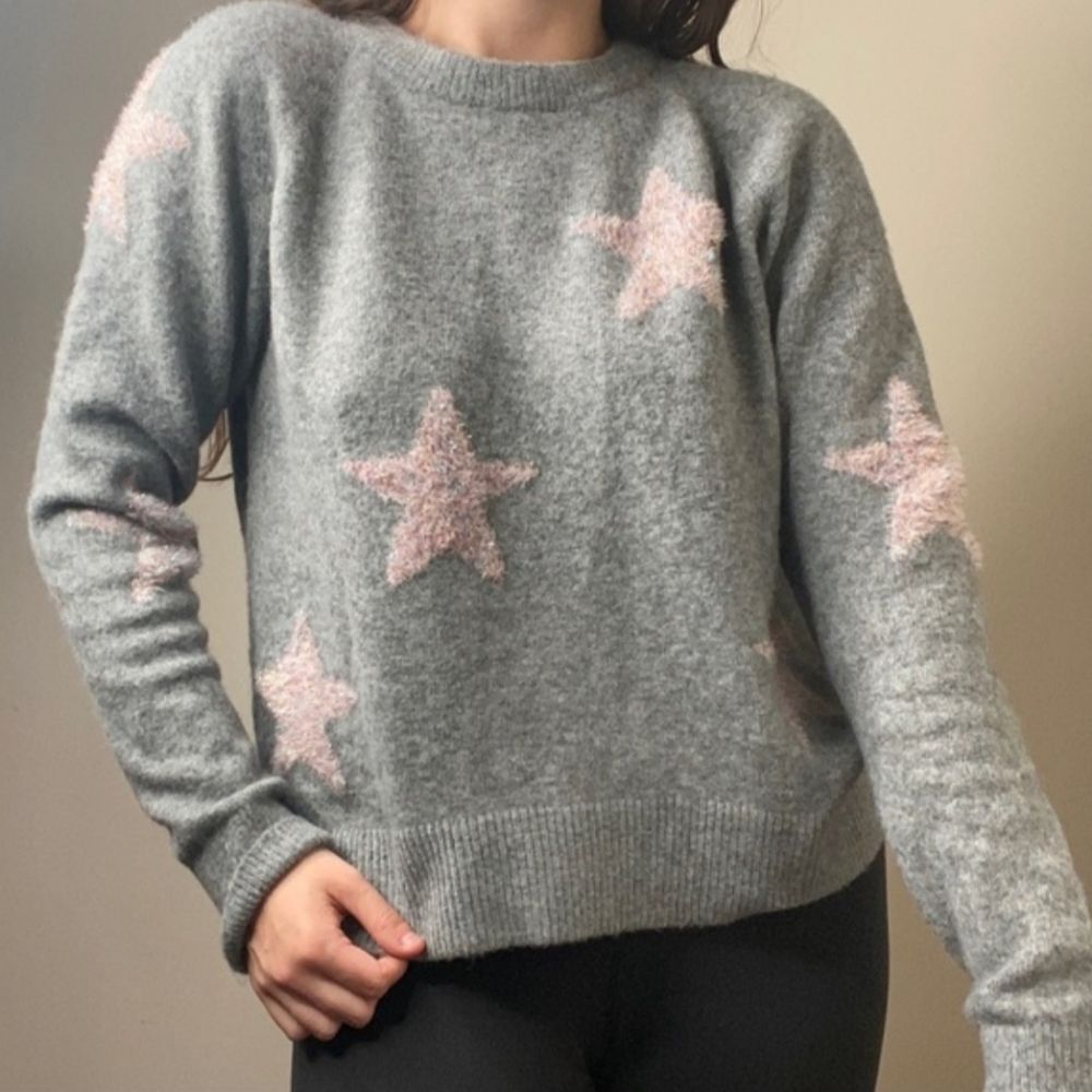 Loft Lou & Grey Crew Neck Sweater Pink Metallic Stars XL